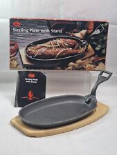 Cast Iron Sizzling Plate & Handle With Wooden Stand & Instructions by Boots