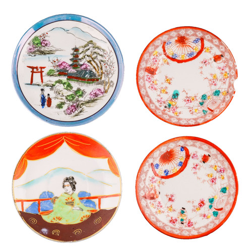 Japanese porcelain saucer set - japanese,
