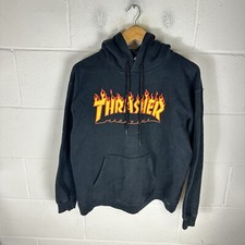 Thrasher Hoodie Mens Small Black Yellow Skateboard Magazine Spell Out Skater Y2K