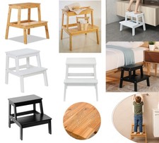 Bamboo Step Stool Wooden Sturdy Ladders Non-Slip For Adults Kids Home Kitchen