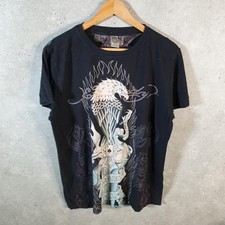 Vintage Don Ed Hardy Sport Skull Bones Heart T Shirt Men’s Large Black Tiger Y2K