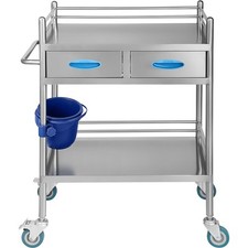 Uimoso Medical Dental Lab Serving Cart Trolley 2-Drawer Portable Stainless Steel