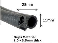 Car Door Seal Rubber Universal EDGE TRIM 25mm x 15mm - fits 1mm - 3.5mm (Metre)