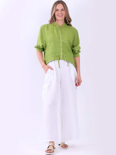 Front zip ladies linen crop - zip,