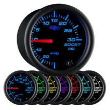 52mm Black Face Turbo Boost / Vacuum Pressure PSI Gauge w 7 Colors & Hose Kit