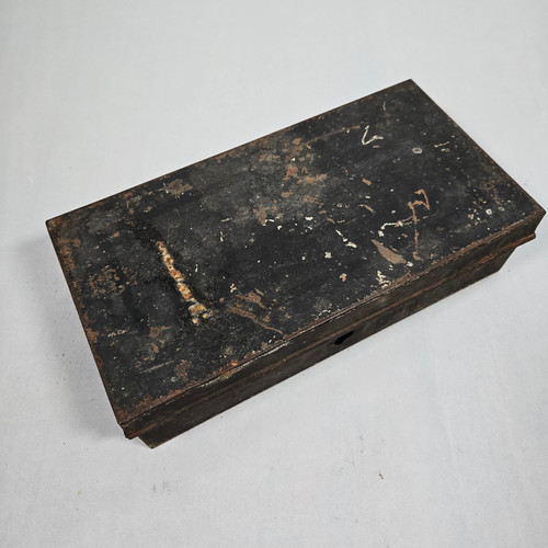 Antique primitive tin deed box - tin,