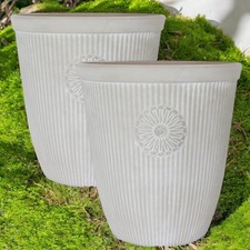 Tall White Ribbed Planter 33L