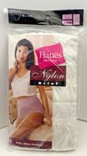 Vintage 1999 Hanes Her Way Nylon Briefs White w/ Lace Trim 3 Pack Womens Size 10