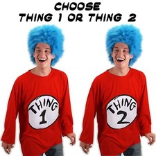 Adult Book Dr. Seuss Cat in the Hat Thing 1 / Thing 2 Costume T-Shirt & Wig Set