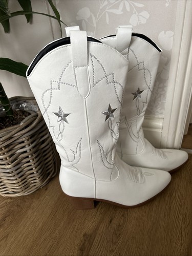 Ladies white midcalf cowboy - ladies,
