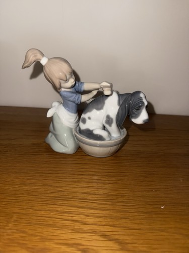 Lladro girl washing dog - girl,