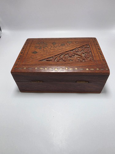 Vintage hand carved wooden box - carved,