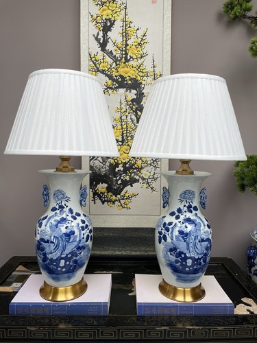 Pair hand painted blue - pair, of