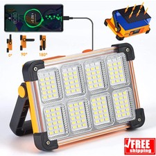 Rechargeable LED Work Light Solar Cordless Portable Floodlight USB 4-Modes
