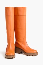 RRP€675 TOD'S Leather Tall Boots US8 UK5 EU38 Orange Logo Pull On Made in Italy