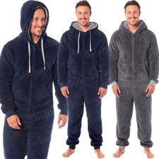 Mens Fluffy Fleece All In One 1Onesie Hooded Loungewear Onezee Nightwear Hoodie