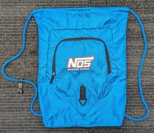 NOS Energy Drink Blue Drawstring Cinch Bag Monster Energy Zip Pockets