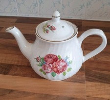 Arthur Wood Teapot England Roses Gold Trim with Label  7" Tall
