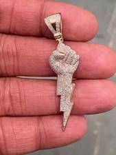 1.40Ct Round Real Moissanite Lightning Bolt Pendent 14K Yellow Gold Plated