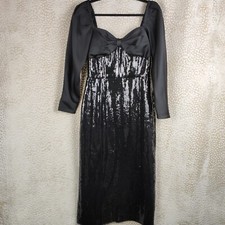 Virgos Lounge Womens Dress Black Sequin  Sweetheart Neckline Size UK 10 NWTS