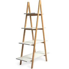 A-Frame Ladder Pyramid Bookcase Bookshelf Display Shelf Unit Bamboo Triangular