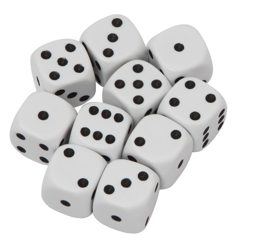 16mm white dice - dice, black