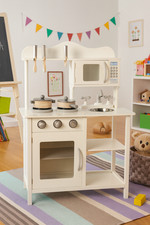 Kids wooden kitchen by Kiddikitchens in white or pink plus optional kitchen set