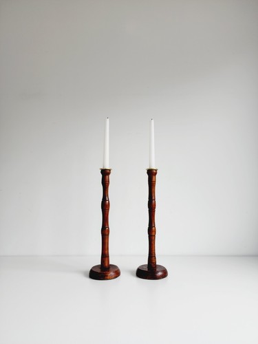 Wooden turned brass candle - wooden,