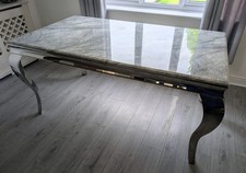 Glacier Grey Marble Effect Dining Table with Chrome Legs – Stylish & Modern