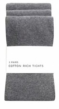 Girls Marks Grey School Tights 3 Pack Knitted Cotton Rich Thick Warm Uniform NEW