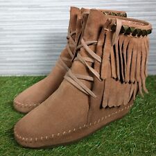 ASH Hidden Wedge Boots Santa Fe Moccasin Fringed Brown Suede Womens Size UK 4