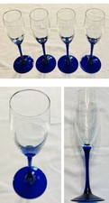 VINTAGE Luminarc Champagne Flutes 6 oz. BLUE STEM 4-Piece Set