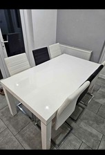 white gloss dining table x2 and 4 chairs