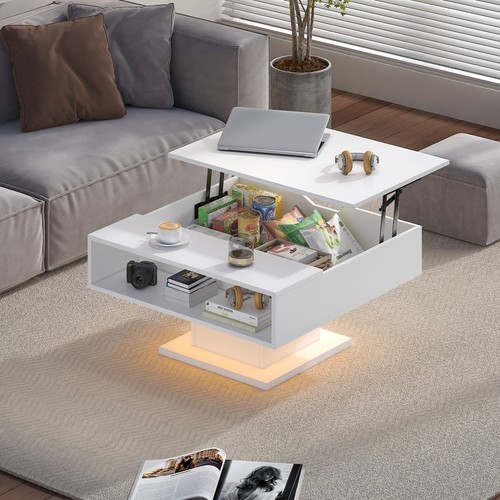 Square coffee table with led - with,
