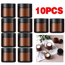 10x 60ml Amber Glass Jar Cosmetic Container Face Cream Bottle Lip Balm Pots Lid