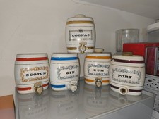 Wade Royal Victoria Pottery Vintage Porcelain Spirit Barrel Dispenser SET OF 5