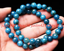2Pcs Natural 6/8/10/12mm Blue Apatite Crystal Round Gems Bead Bracelet 7.5" AAA