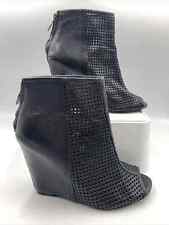 Ash Designer Black Leather Peep Toe Ankle Boots. Wedge Heel. Size 4. Eu37