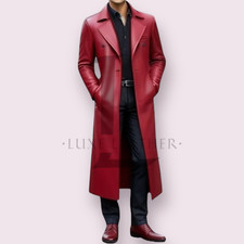 Men's Red Leather Long Coat