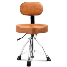 Drum Throne Adjustable Height Hydraulic Saddle Drum Stool Seat w/ Backrest Brown
