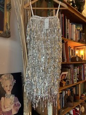 M&S SILVER SEQUIN TASSEL SHIFT FLAPPER DRESS SZ 12 REG UK NWT RRP £79 GORGEOUS!
