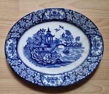 Antique Olde Alton Ware Pagoda Design on Blue & White China Oval Serving Platter