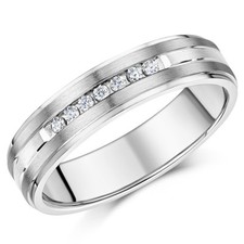 6mm Engagement Wedding Ring Band Titanium & Silver Inlay Cz Eternity Ring Unisex