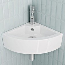 Small Quarter Corner Basin Sink Wall Mounted Cloakroom Bathroom Hand Wash Sink