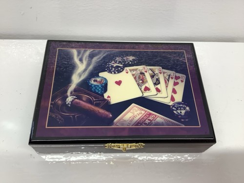 Inlaid wooden playing card box - wooden,