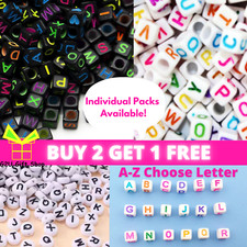 A-Z Alphabet Letter Bead Cube Round White Black Mixed Color Gems DIY UK Gift
