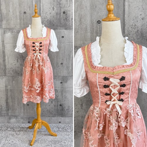Pink dirndl dress - pink, lace