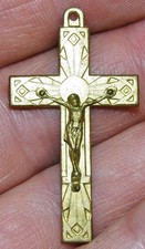 Lovely Vintage Hanging Crucifix Cross Jesus Christ Gold Plated Catholic Pendant