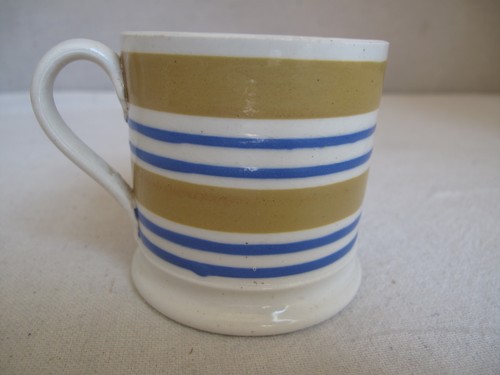 Antique mocha ware mug blue - antique,