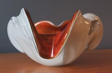 Vintage Mid Century Murano Freeform Art Glass Bowl White & Orange